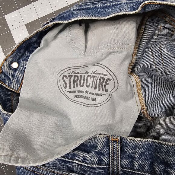 Vintage Structure Jeans Mens 34x34 90s Straigt Skater Baggy Grunge Streetwear - Picture 7 of 15